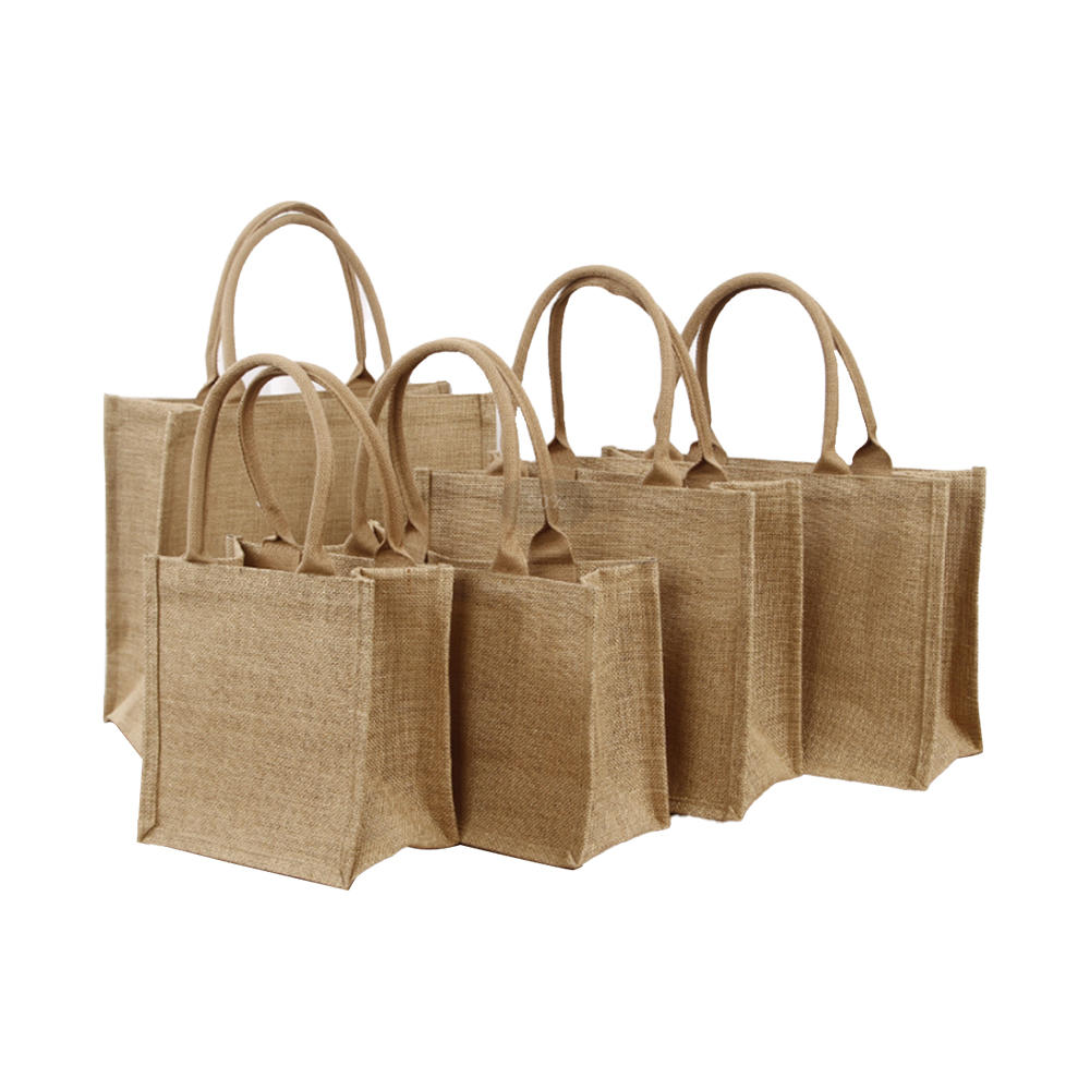 Burlaptote bag set bolsas de yute con asas en blanco grandes arpillera reutilizables bolsas de comestibles resistentes al agua para dama de honor regalo viajes compras diy crafts bags