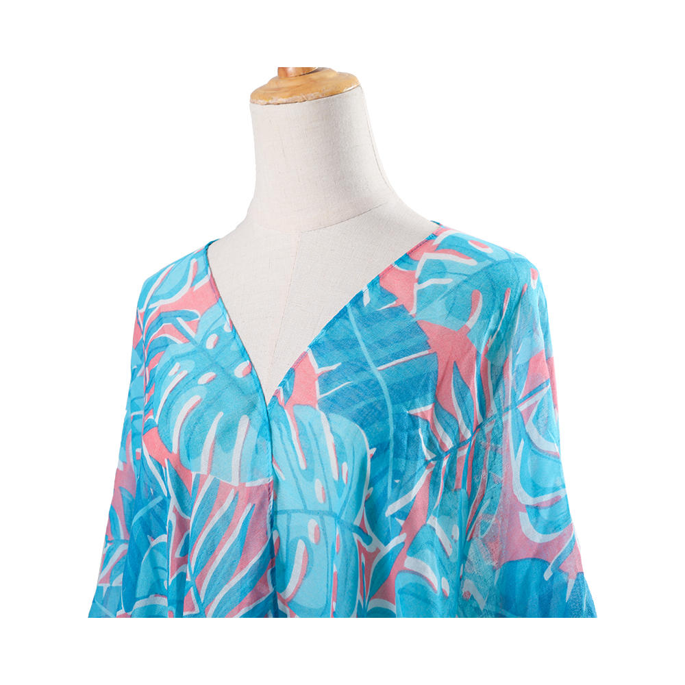 Kimono de traje de baño para cubrir la playa de 100 % gasa para mujer con estampado floral bohemio, ropa informal holgada para el resort