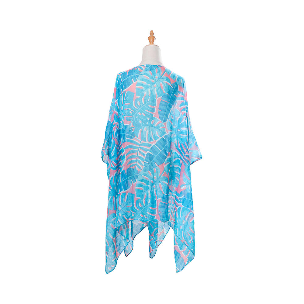 Kimono de traje de baño para cubrir la playa de 100 % gasa para mujer con estampado floral bohemio, ropa informal holgada para el resort