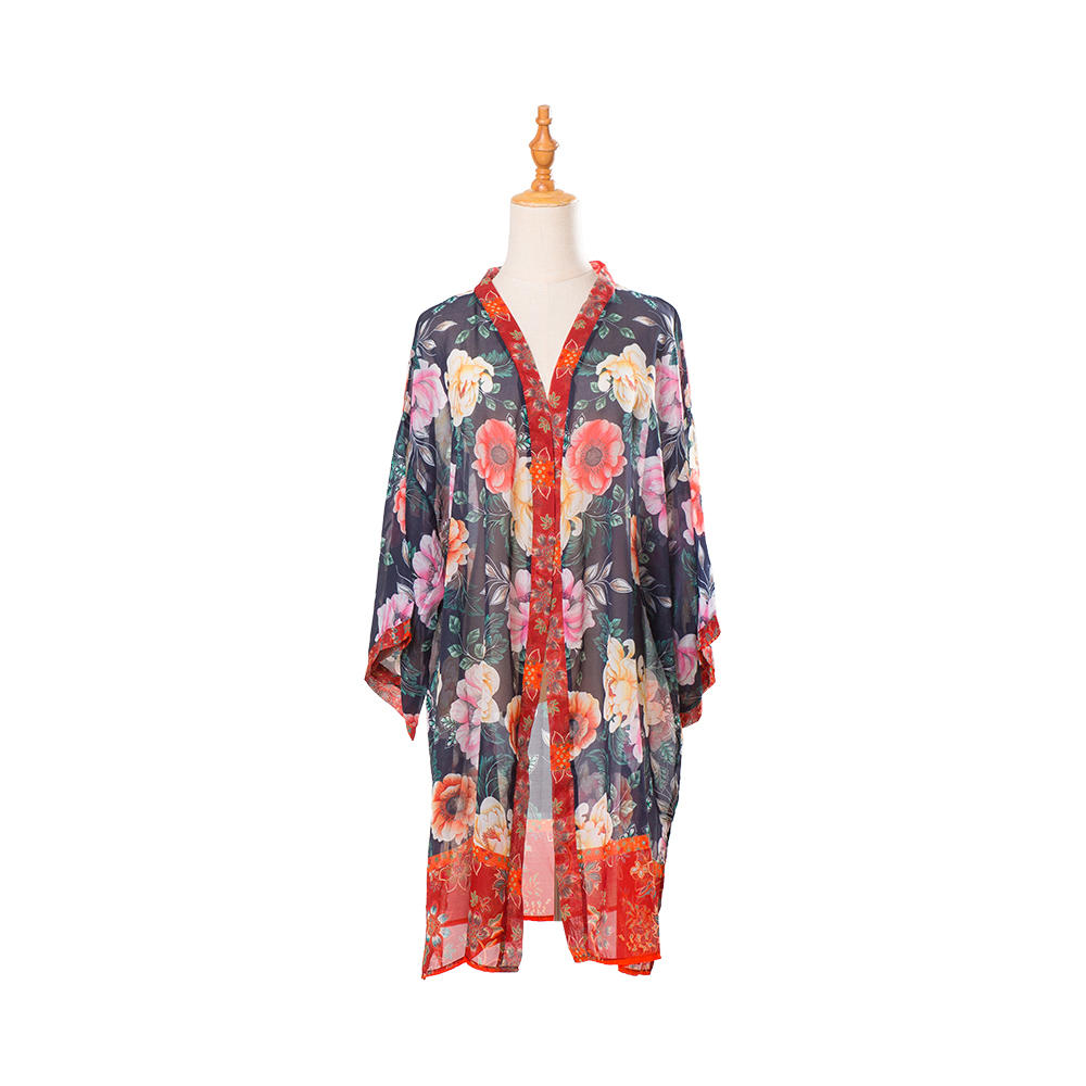 Kimonos para mujer verano playa cubrir hasta cárdigan transparente gasa floral cubrir arriba blusa casual suelta