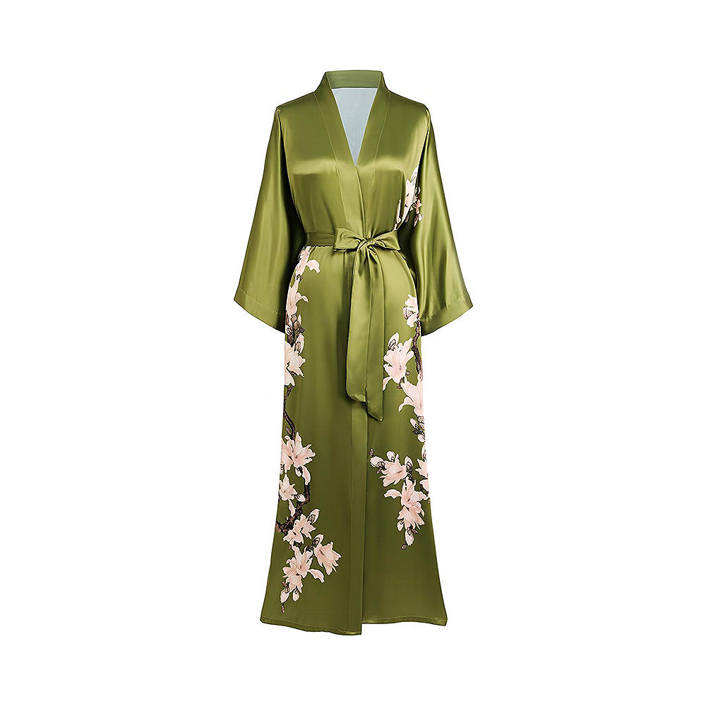 Albornoz Kimono para cubrir ropa de dormir larga de satén floral, albornoz sedoso, albornoz de despedida de soltera
