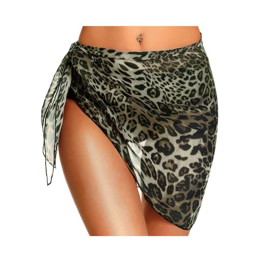 Pareos cortos de leopardo para mujer, envoltura de playa, bikini transparente, envolturas de gasa para trajes de baño S-3XL
