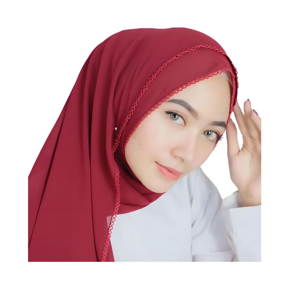Jersey musulmán perla gasa mujer moda borde de dientes curvos hijab bufanda turquesa para mujer