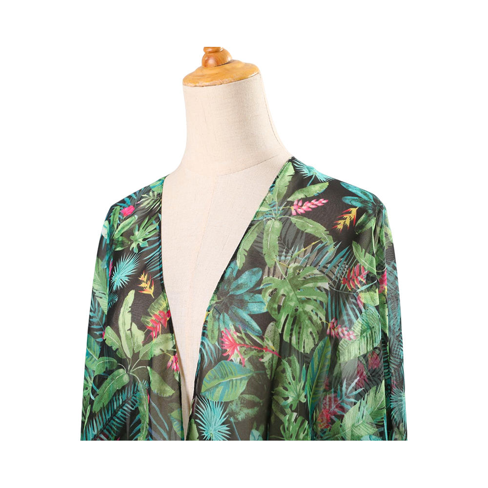 100% poliéster mujer verano cárdigan gasa floral cubrir blusa superior informal suelta