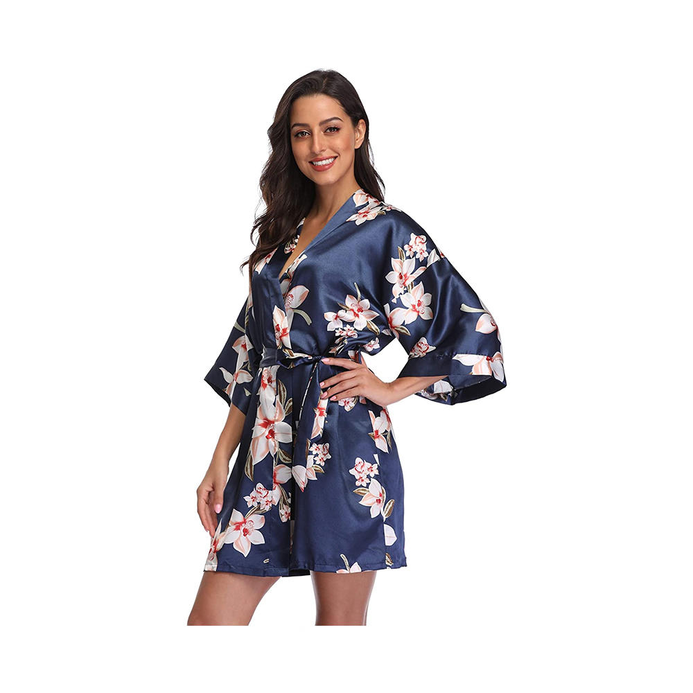 Kimonos cortos con estampado floral de satén para mujer, kimono corto de satén para damas de honor, ropa de dormir para fiesta de boda