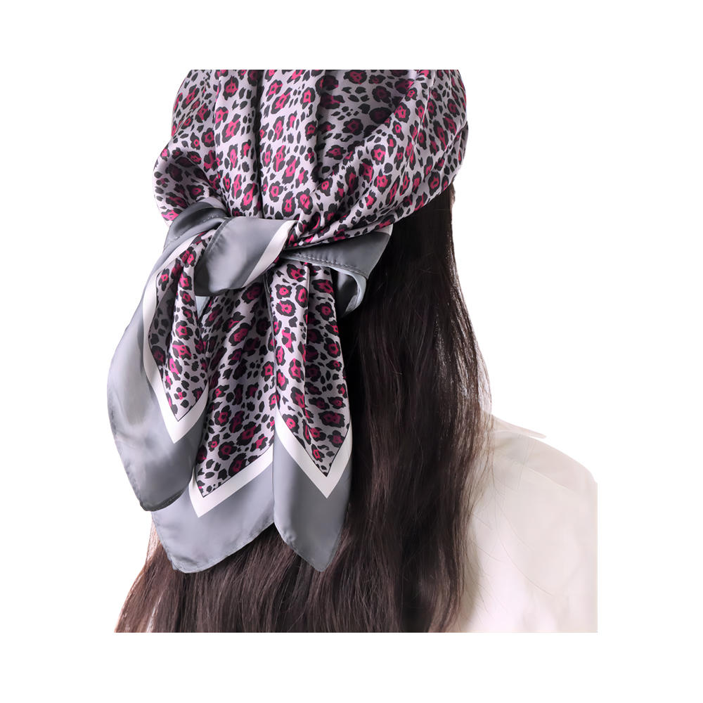 Bufanda de seda para mujer, patrón de leopardo a la moda, pañuelo cuadrado grande de satén para la cabeza, tocado