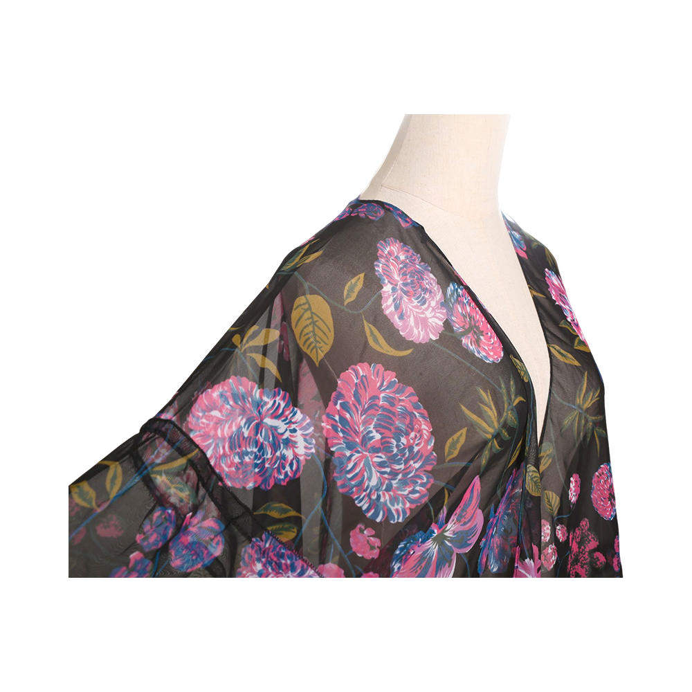 Rebeca tipo kimono de chifón con manga abullonada y estampado floral para mujer, blusas casuales sueltas para cubrir