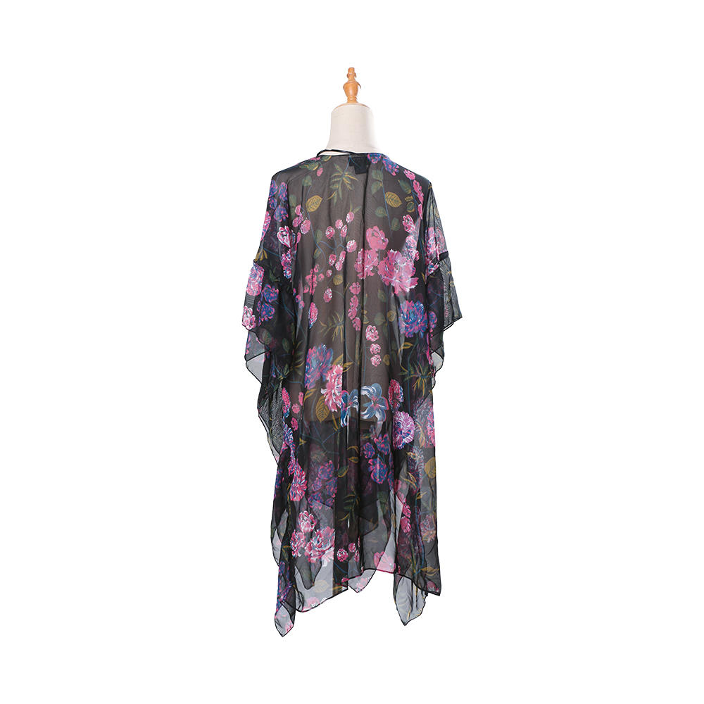 Rebeca tipo kimono de chifón con manga abullonada y estampado floral para mujer, blusas casuales sueltas para cubrir