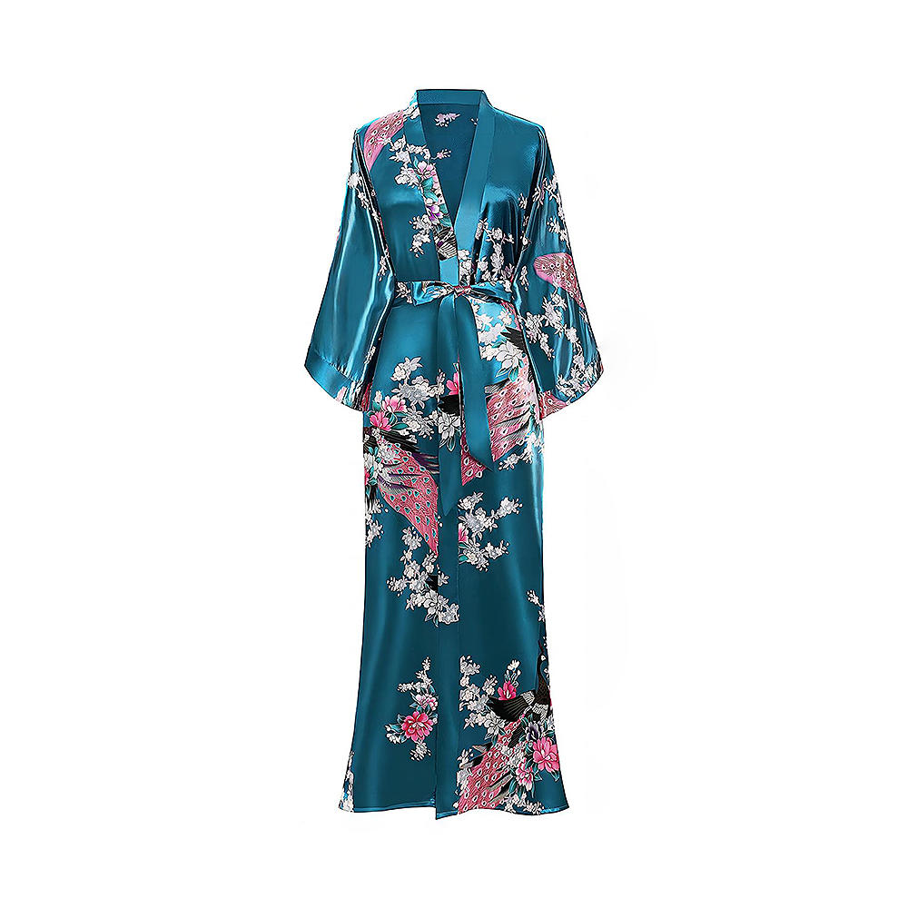 Bata kimono para mujer batas largas con camisón kimono con estampado de pavo real y flores